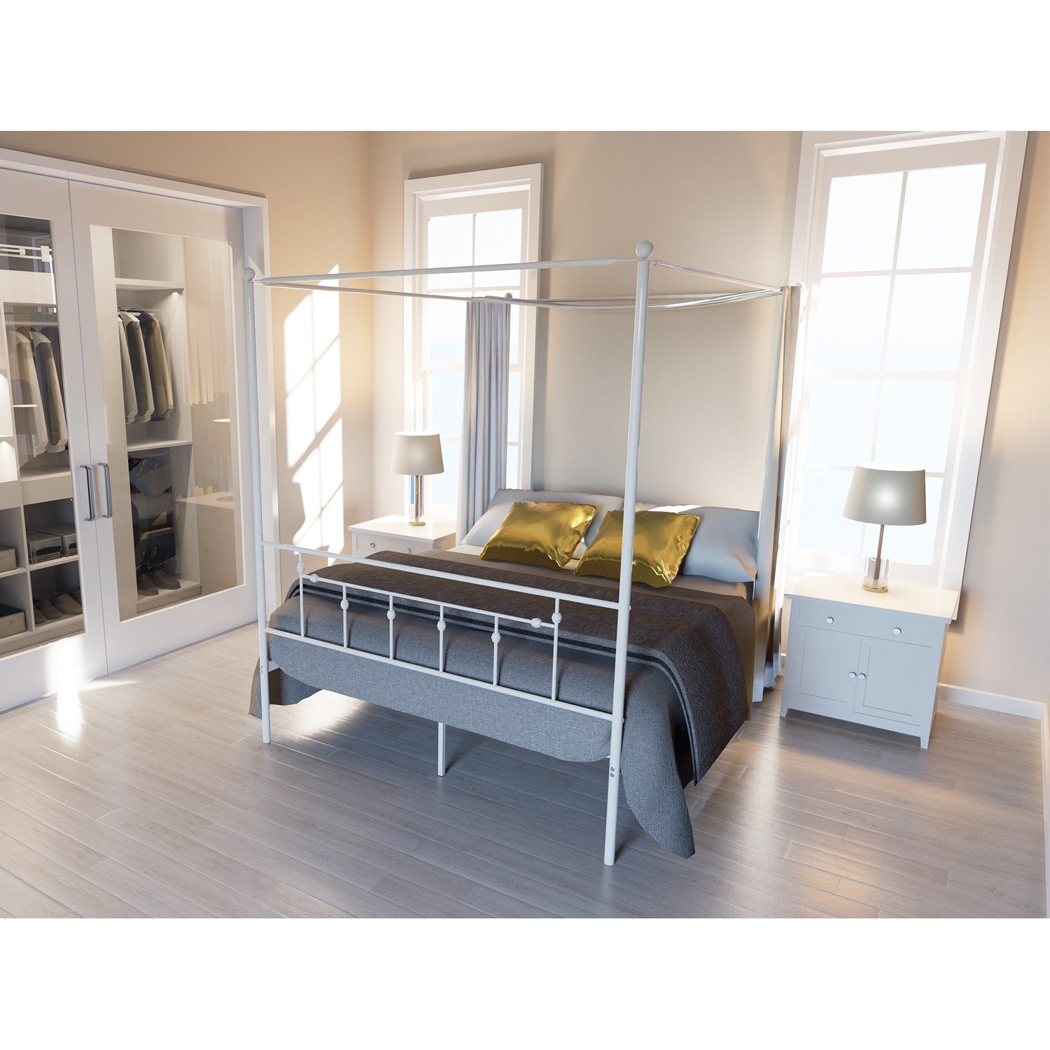 Anniston Queen Canopy Bed in Linen White