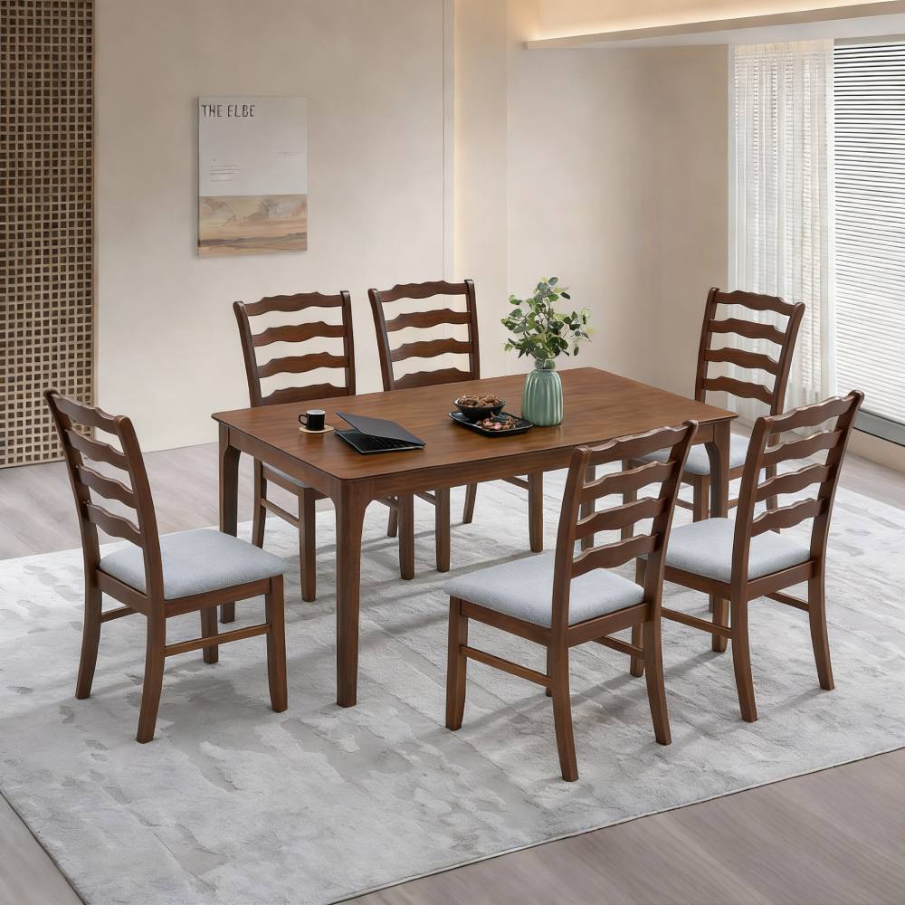 ACTU Solid Wood Dining Set with Upholstered Chairs