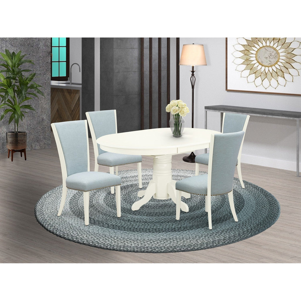 5-Piece Oval Dining Set with Blue Upholstered Chairs
