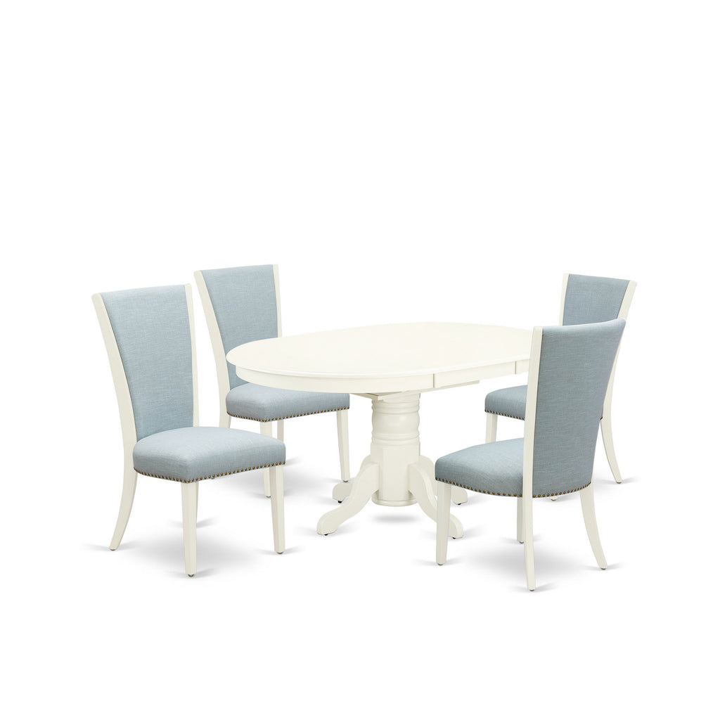 5-Piece Oval Dining Set with Blue Upholstered Chairs