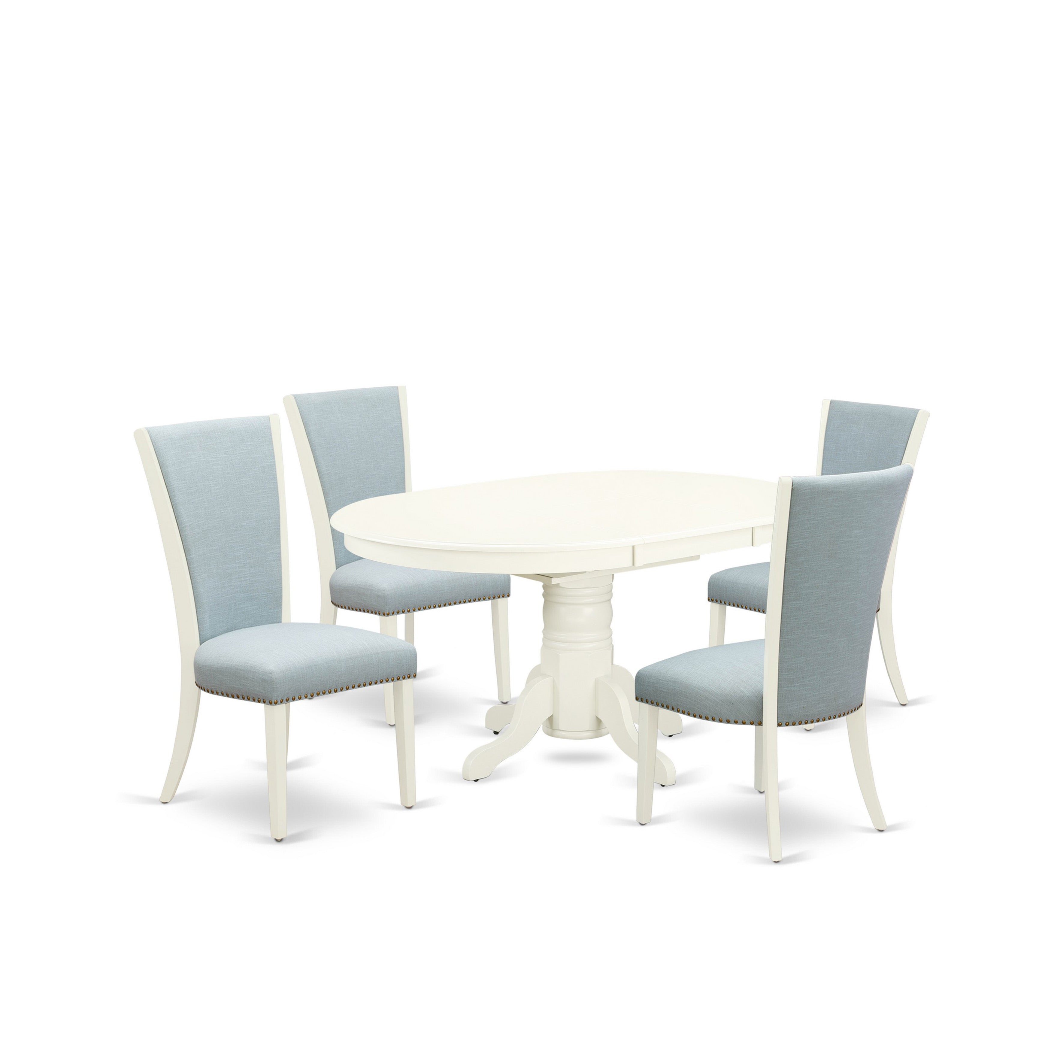 5-Piece Oval Dining Set with Blue Upholstered Chairs