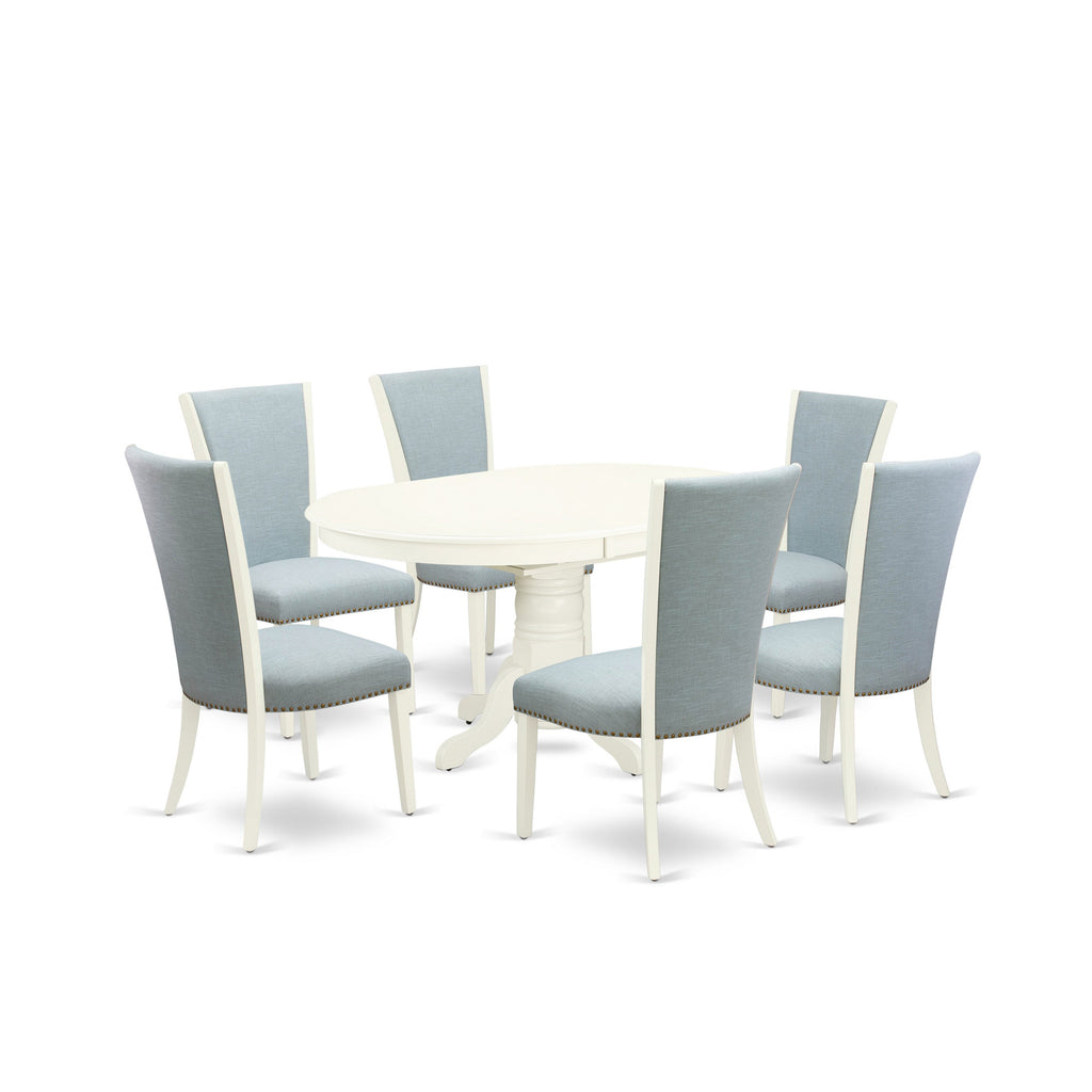 7-Piece Oval Dining Set with Blue Upholstered Chairs