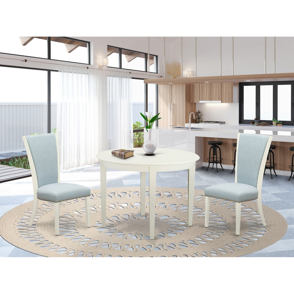 3-Piece Dining Set with Blue Upholstered Chairs