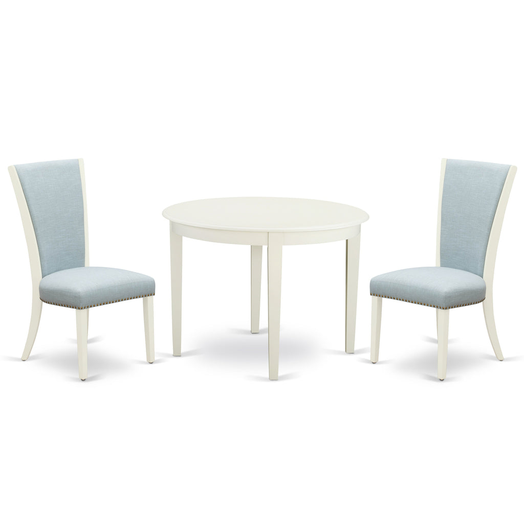 3-Piece Dining Set with Blue Upholstered Chairs