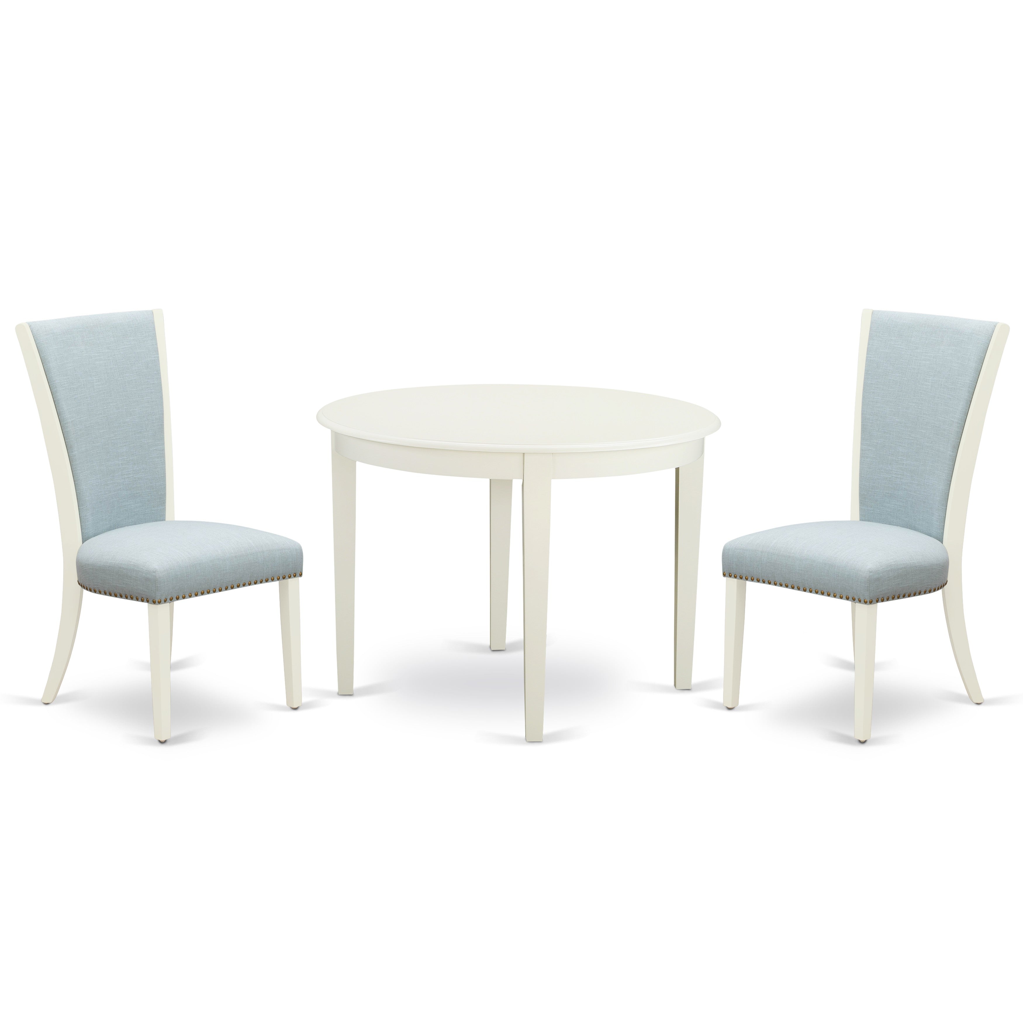 3-Piece Dining Set with Blue Upholstered Chairs