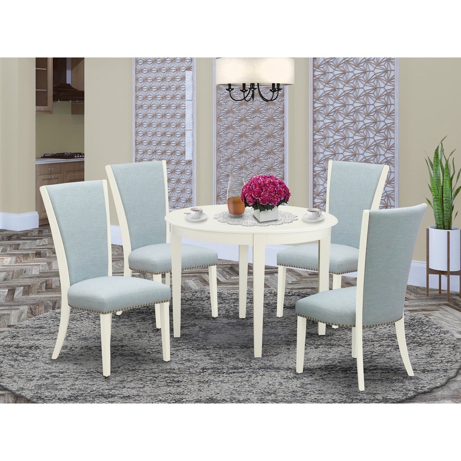 5-Piece Dining Set with Blue Upholstered Chairs