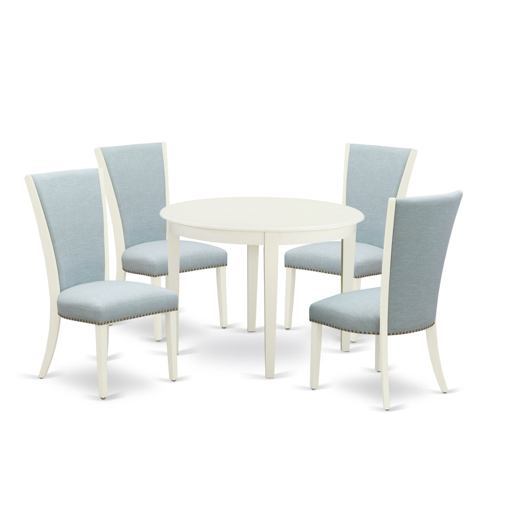 5-Piece Dining Set with Blue Upholstered Chairs