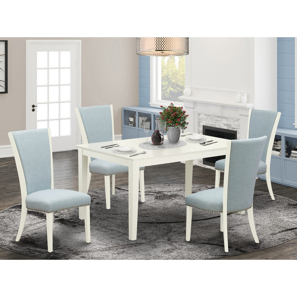 5-Piece Wood Dining Set with Blue Upholstered Chairs