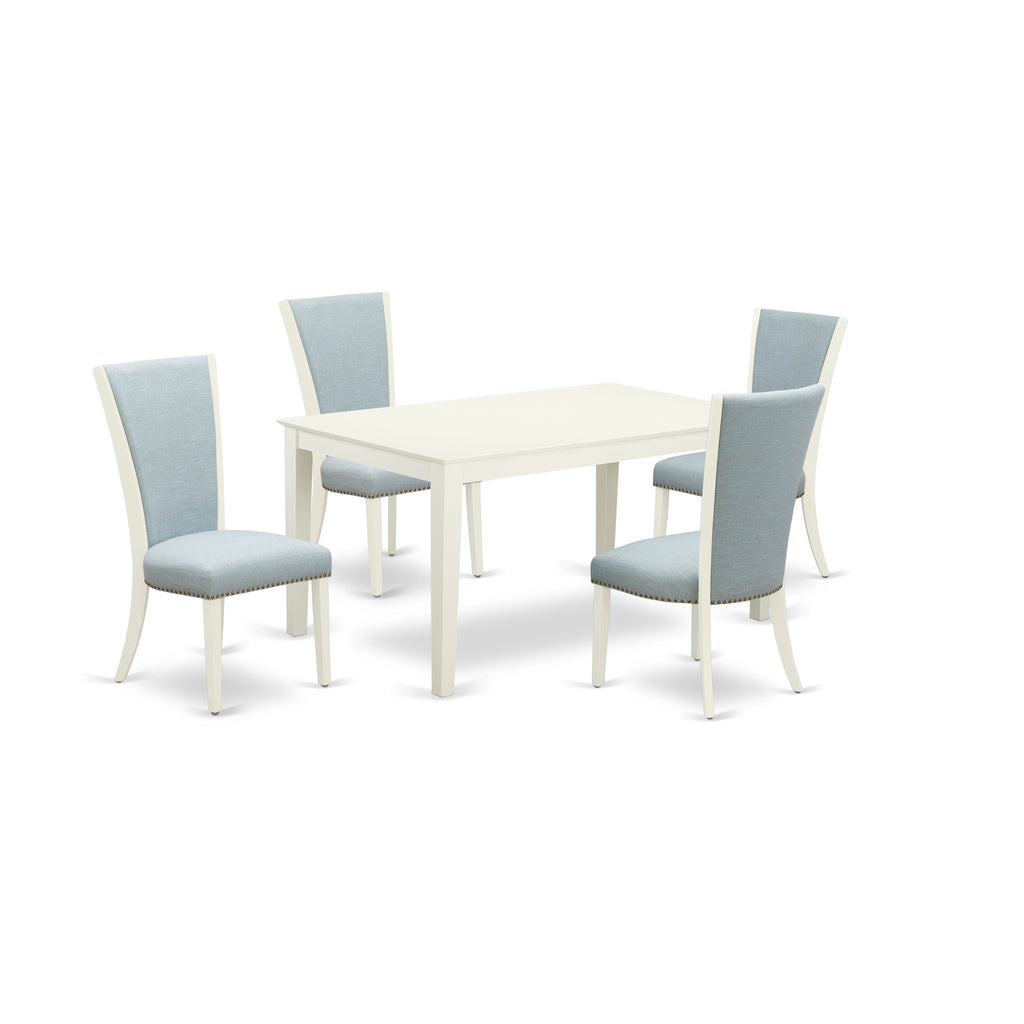 5-Piece Wood Dining Set with Blue Upholstered Chairs
