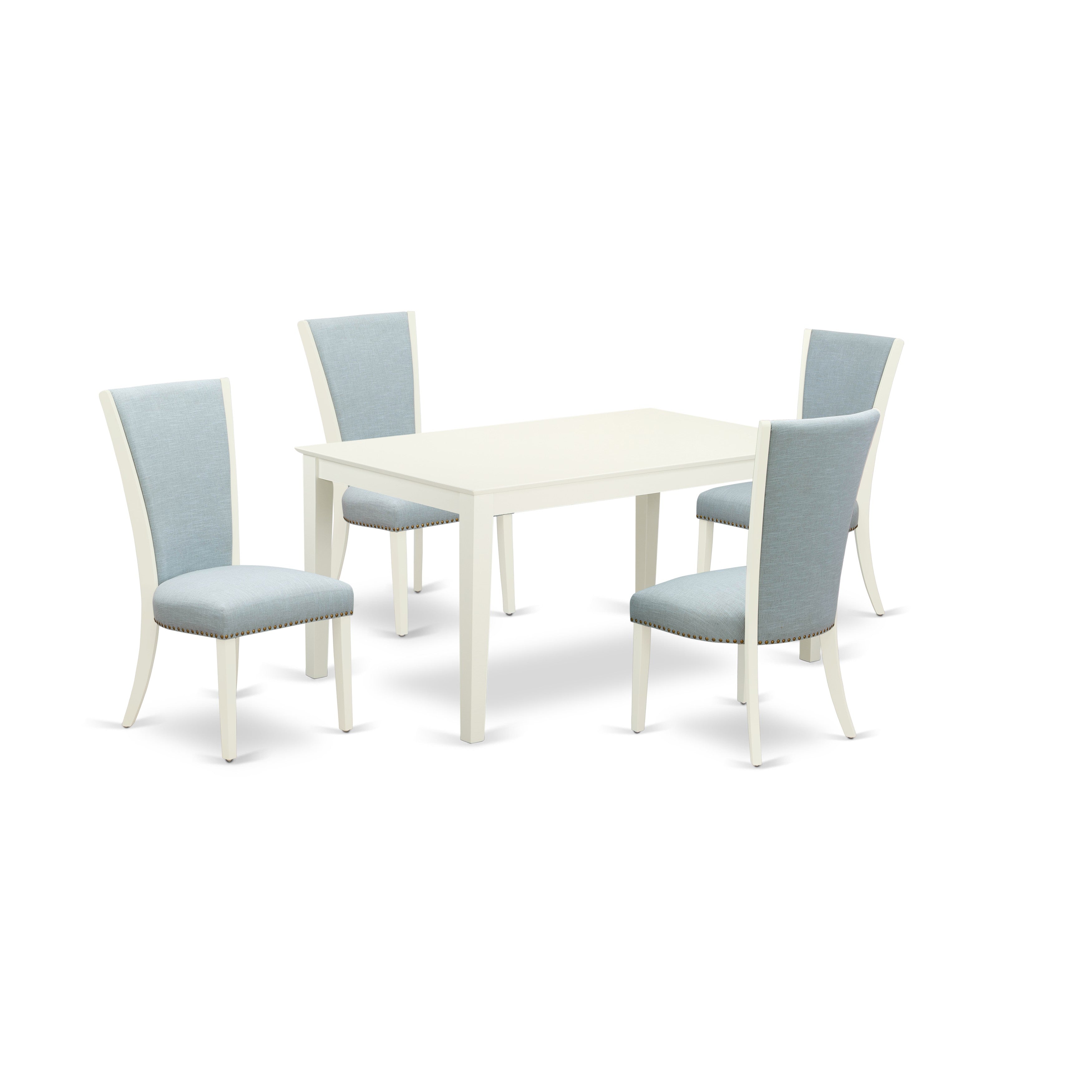 5-Piece Wood Dining Set with Blue Upholstered Chairs