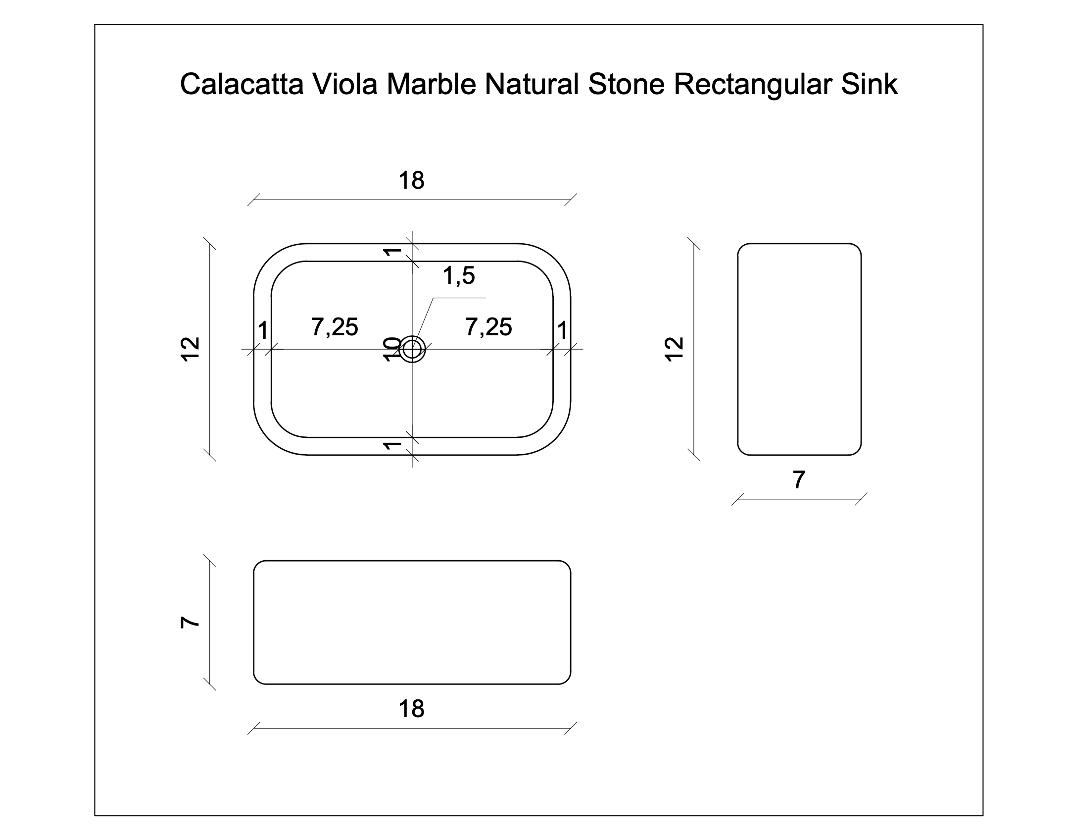 Calacatta Viola Marble Wall-mounted Natural Stone Rectangular Sink (W)12" (L)18" (H)7"