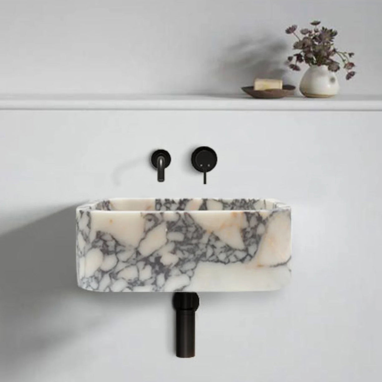 Calacatta Viola Marble Rectangular Wall-mount Bathroom Sink (L)18" (W)12" (H)6" - READY TO SHIP