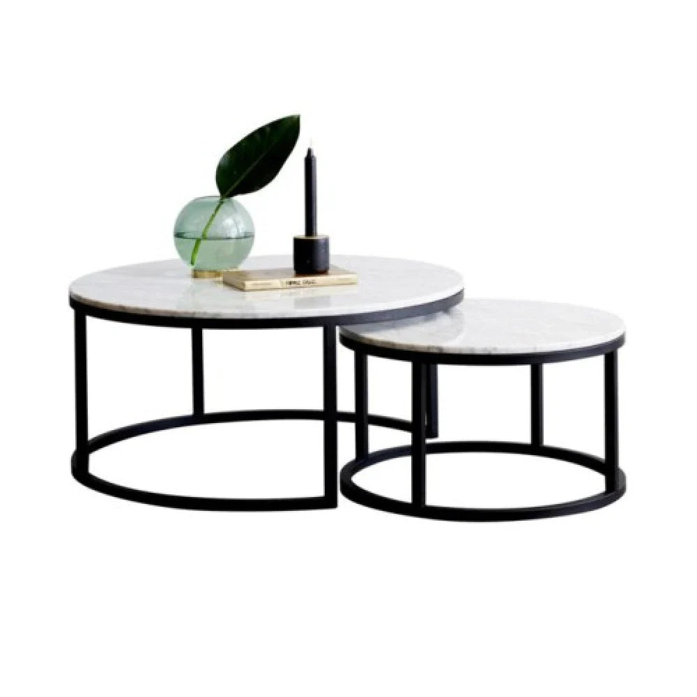 Carrara White Marble Nesting Coffee Table Round Set of 2