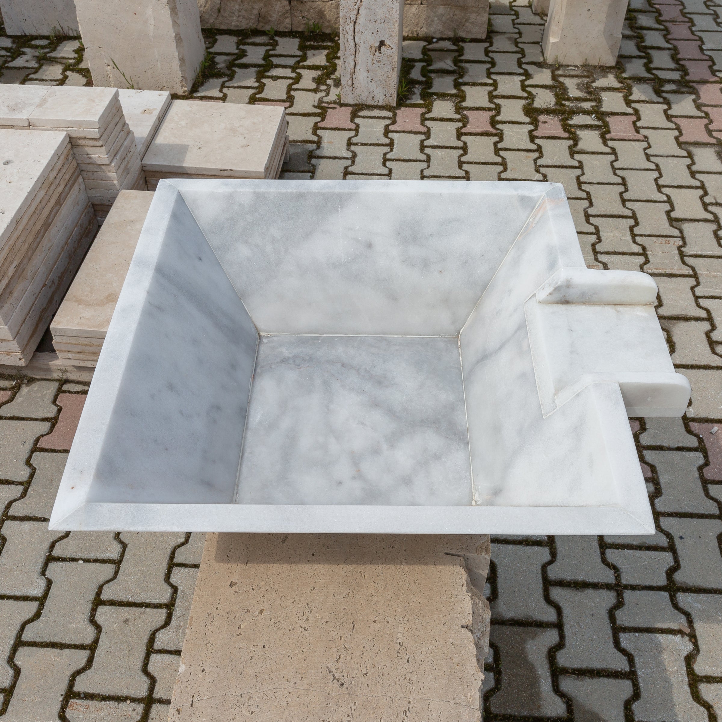 Carrara White Marble Natural Stone Pool Square Poolwok with Lip