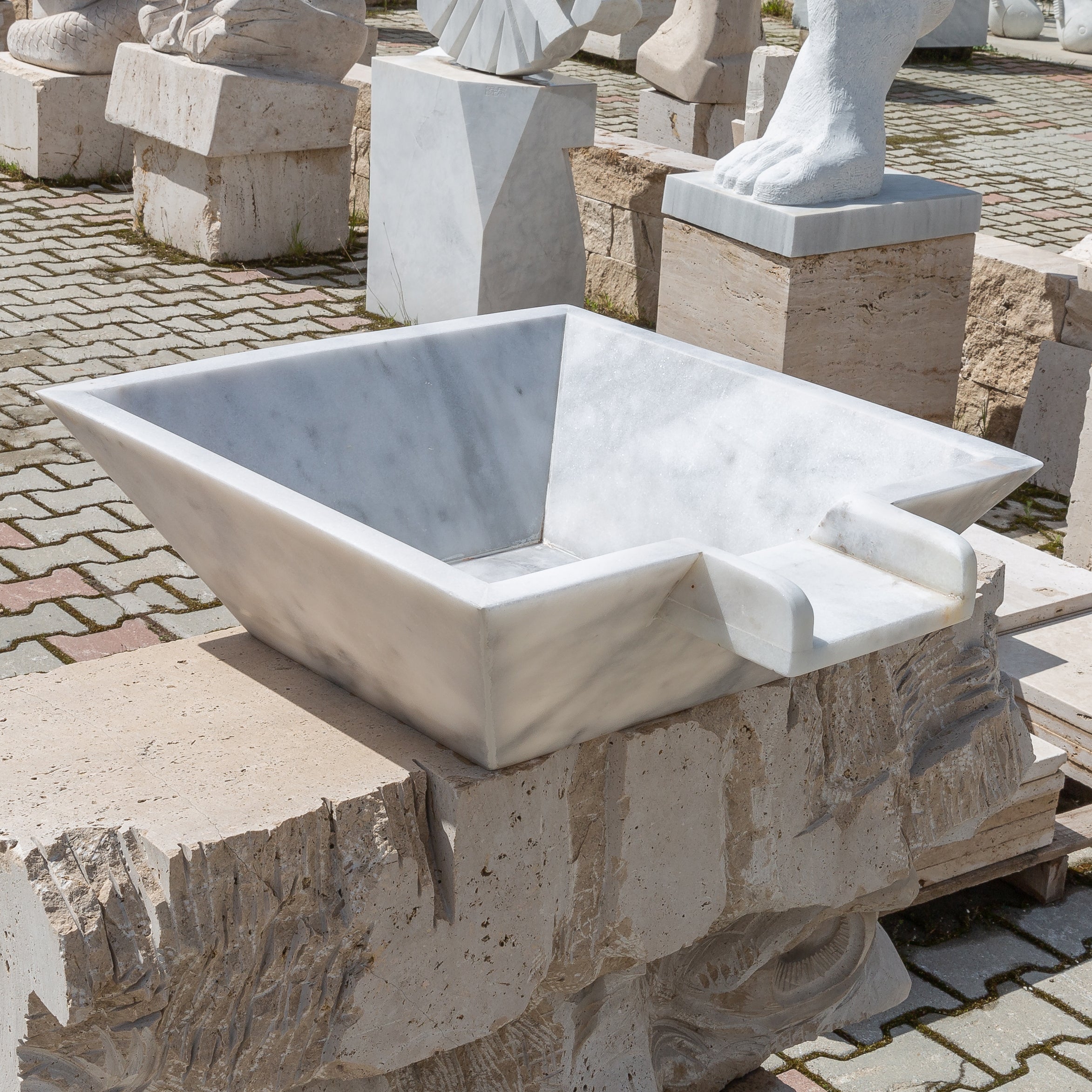 Carrara White Marble Natural Stone Pool Square Poolwok with Lip