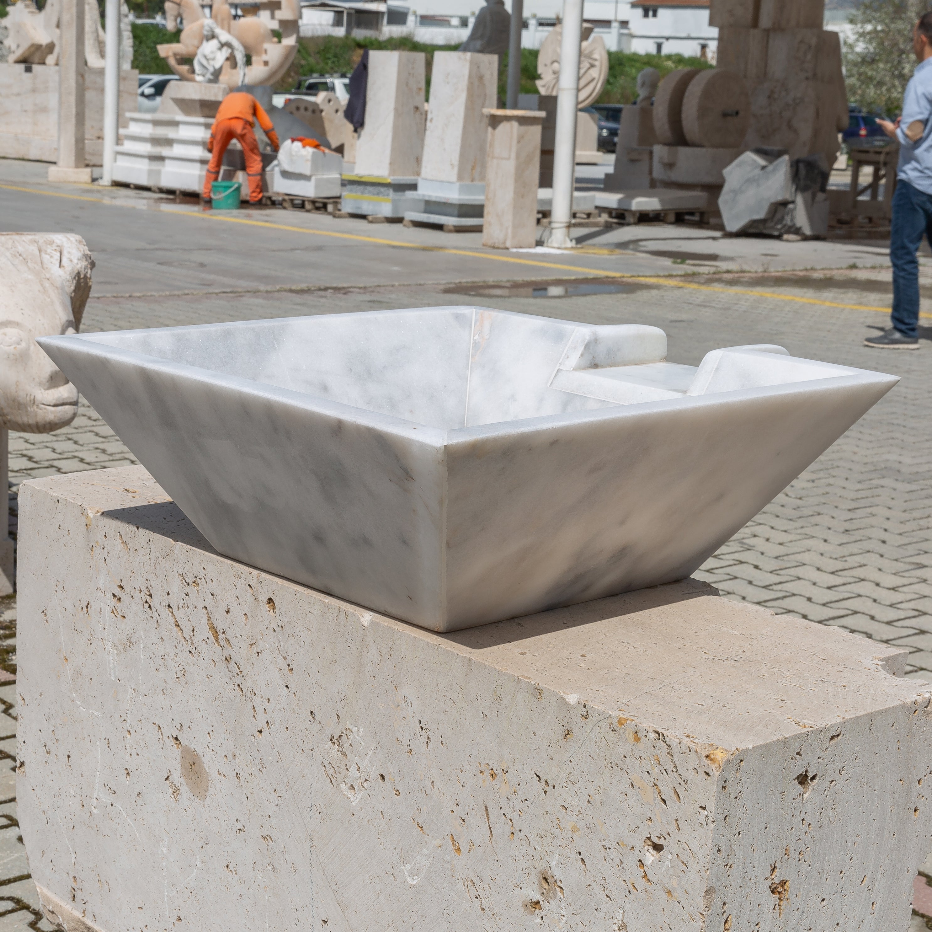 Carrara White Marble Natural Stone Pool Square Poolwok with Lip
