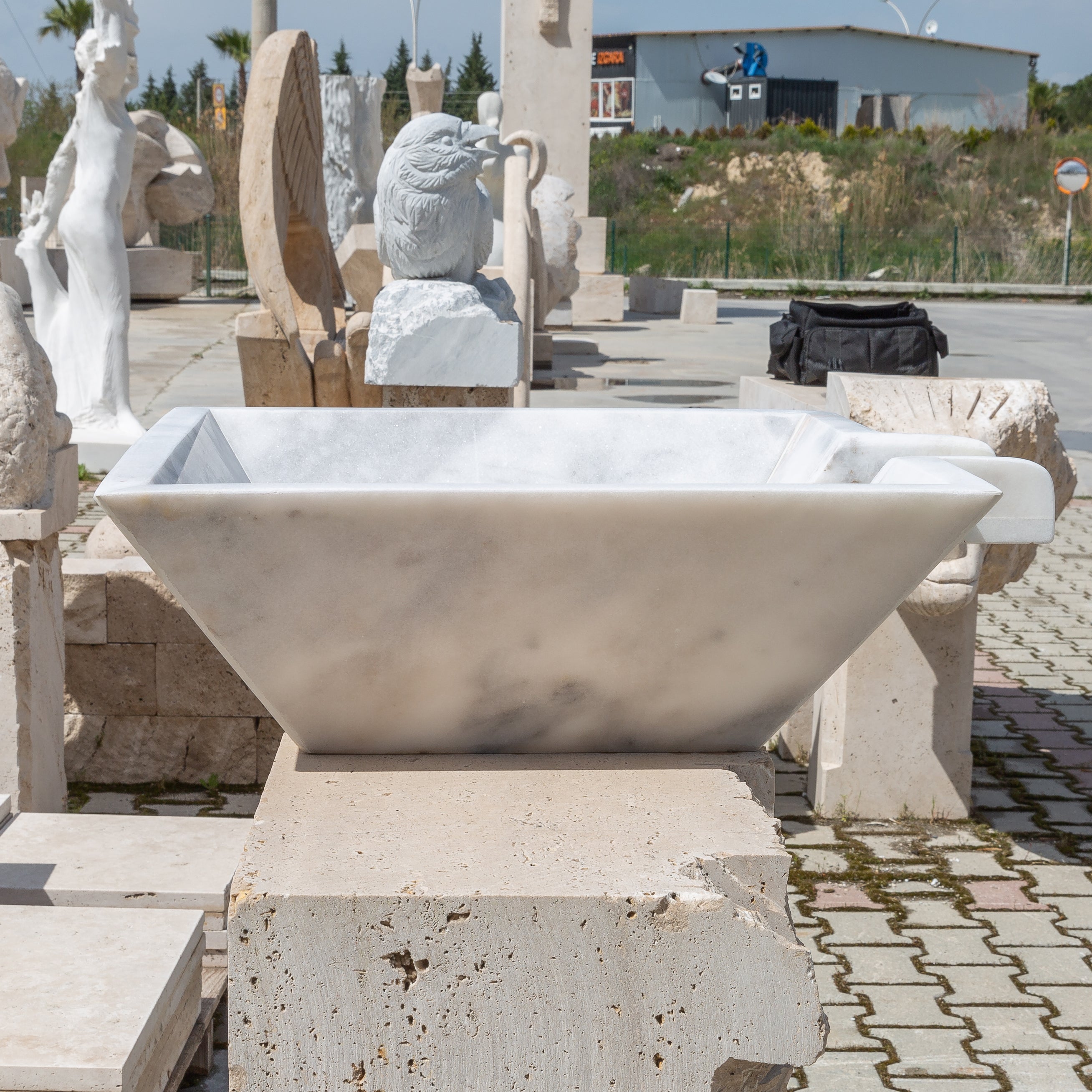 Carrara White Marble Natural Stone Pool Square Poolwok with Lip