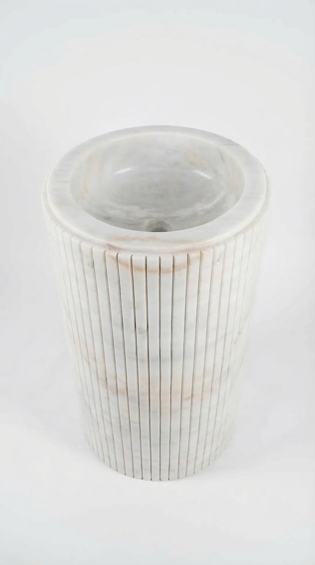 Carrara White Marble Designer Pedestal Stand-Alone Fluted Sink (W)18" (L)18" (H)33"