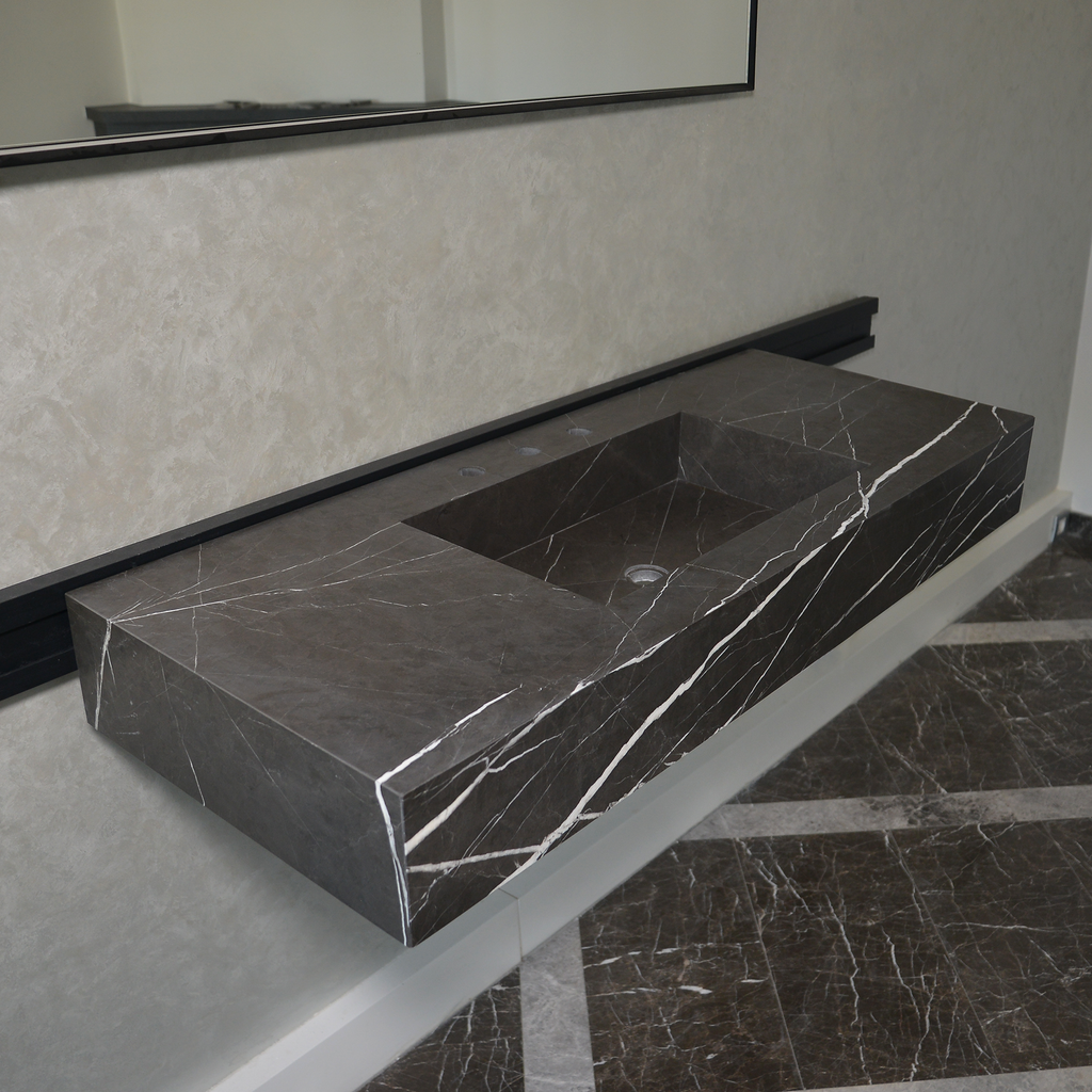 HANDCRAFTED CUSTOM PIETRA GREY MARBLE SINK (NS-081)