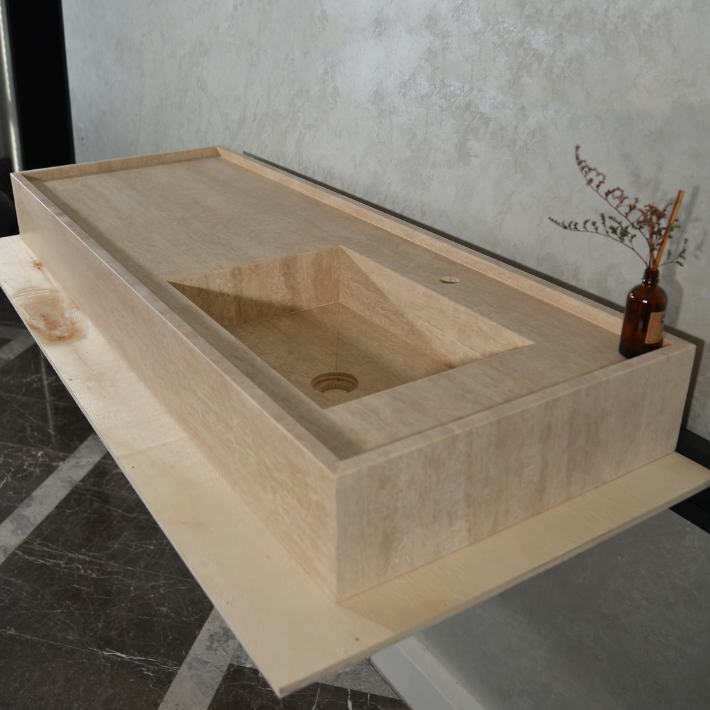 Handcrafted Custom Travertine Sink (TR-087)