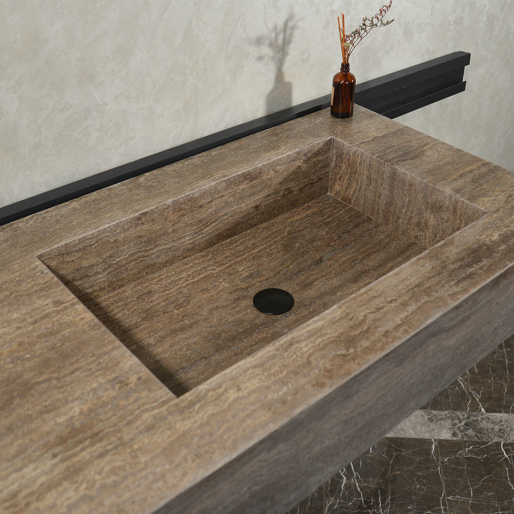 CUSTOM HANDCRAFTED SILVER TRAVERTINE SINK (TR-081)