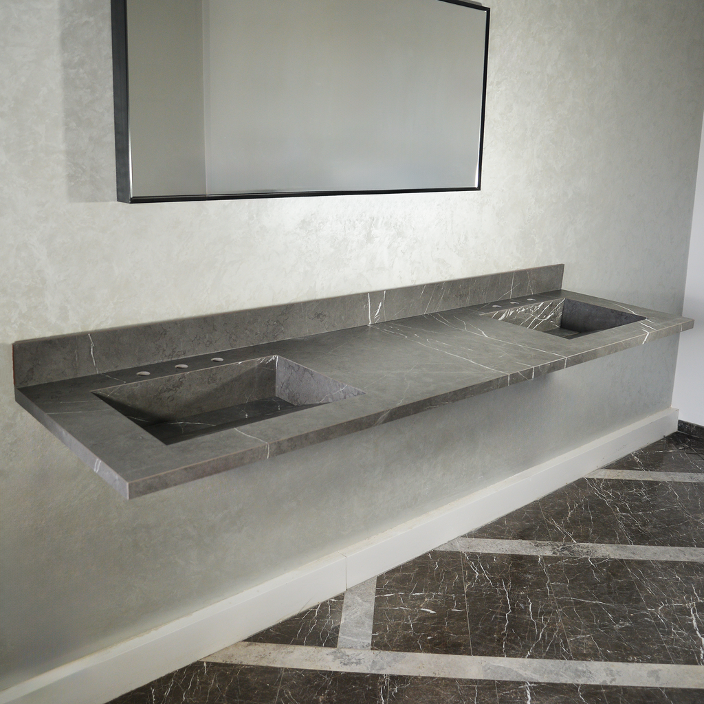 HANDCRAFTED PIETRA GREY HIGH ENGINEERED PORCELAIN DOUBLE SINK (ES-095)