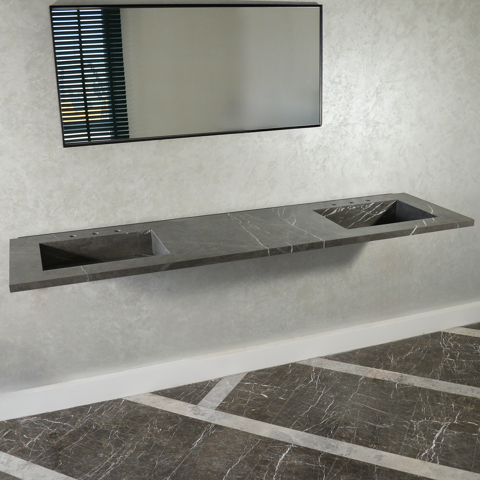 HANDCRAFTED PIETRA GREY HIGH ENGINEERED PORCELAIN DOUBLE SINK (ES-095)
