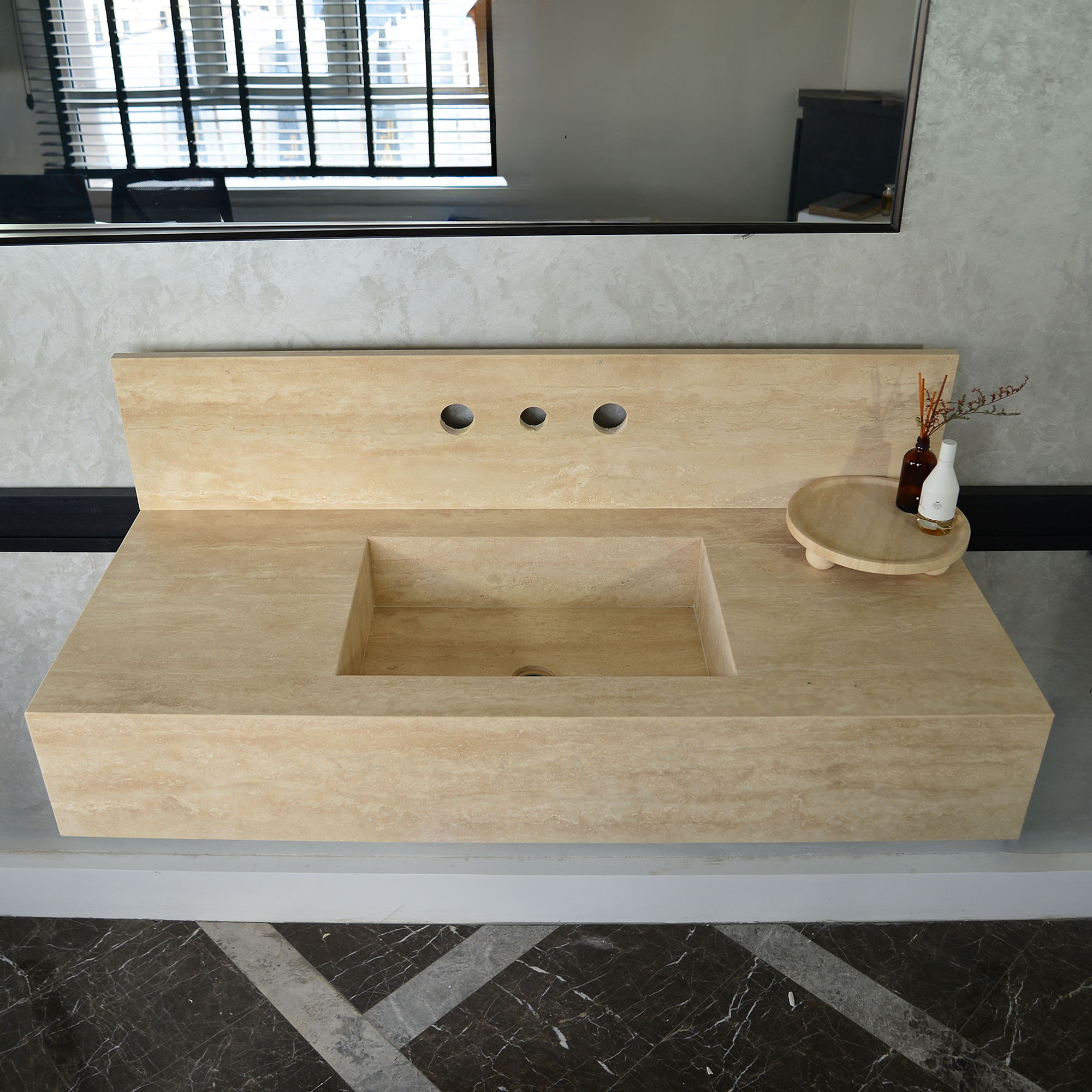 HANDCRAFTED CUSTOM TRAVERTINE SINK (TR-095)