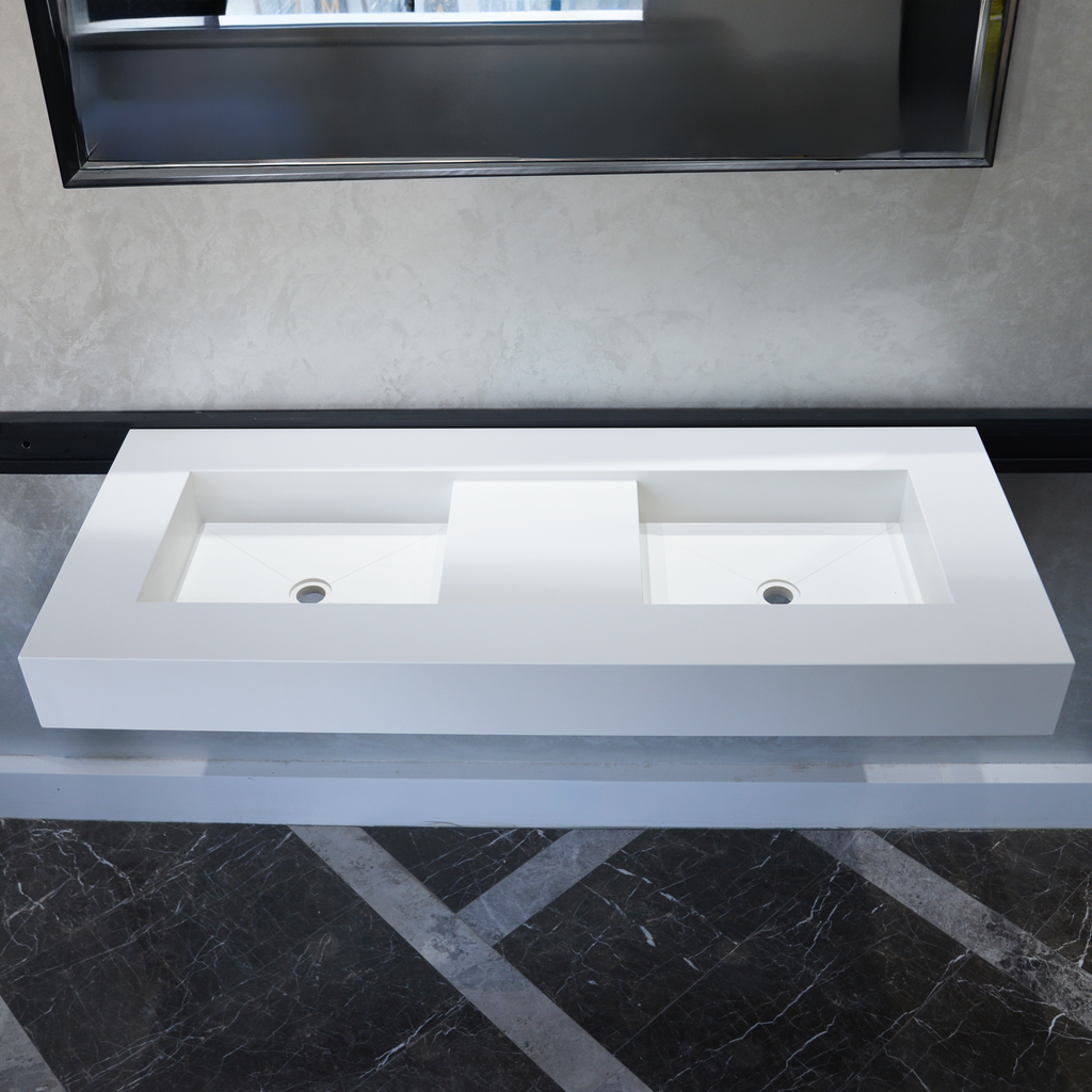 HANDCRAFTED CUSTOM WHITE QUARTZ DOUBLE SINK (QU-081)