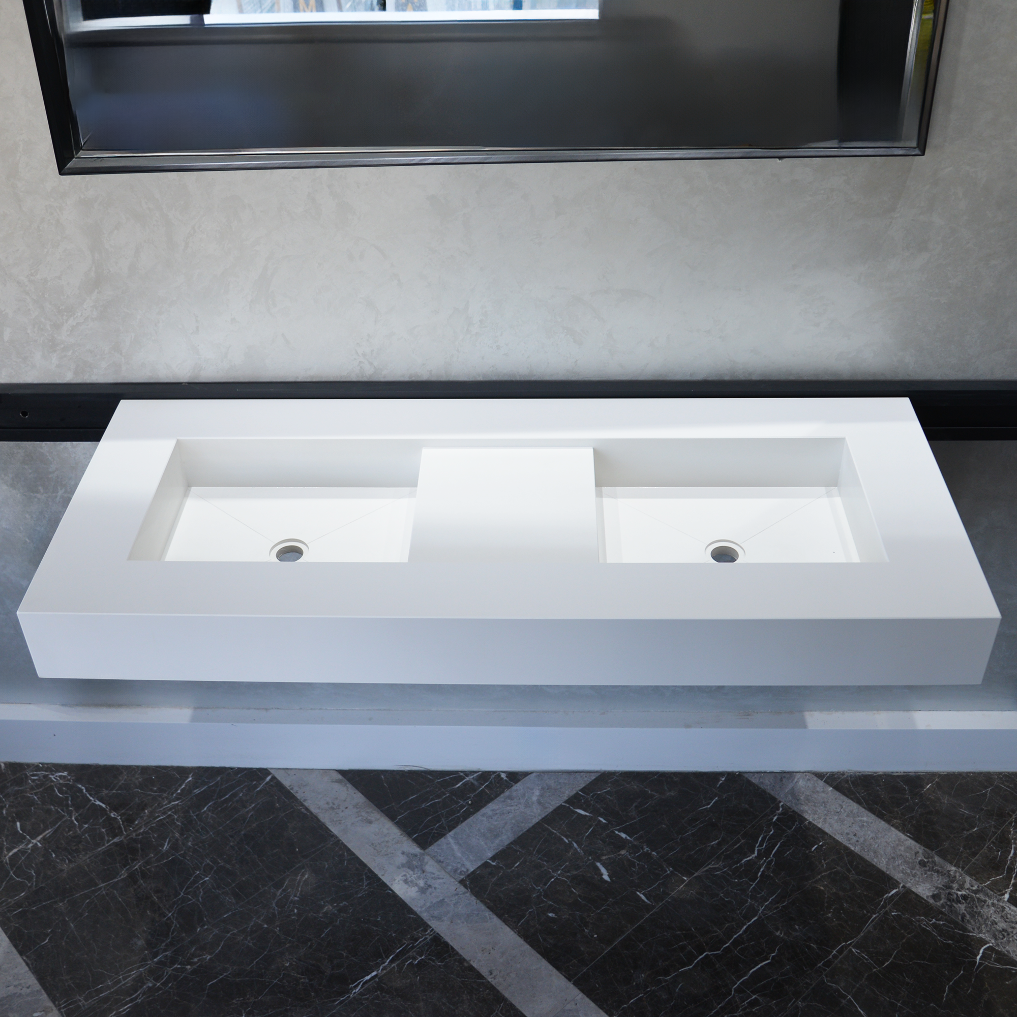 HANDCRAFTED CUSTOM WHITE QUARTZ DOUBLE SINK (QU-081)