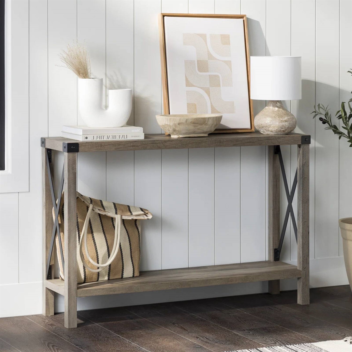 Taupe Gray Industrial Console Table