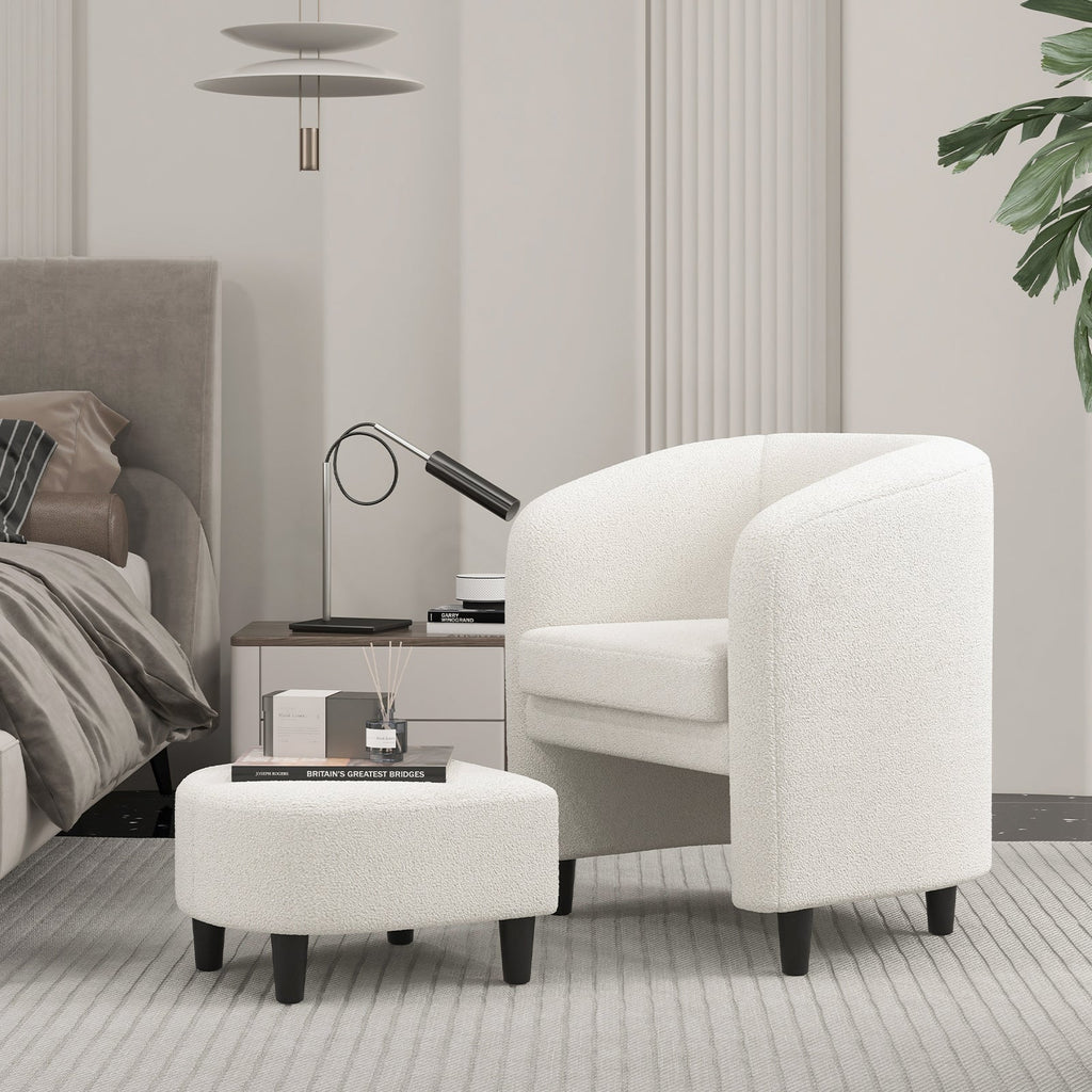 Modern Upholstered Barrel Teddy Velvet Chair with Ottoman