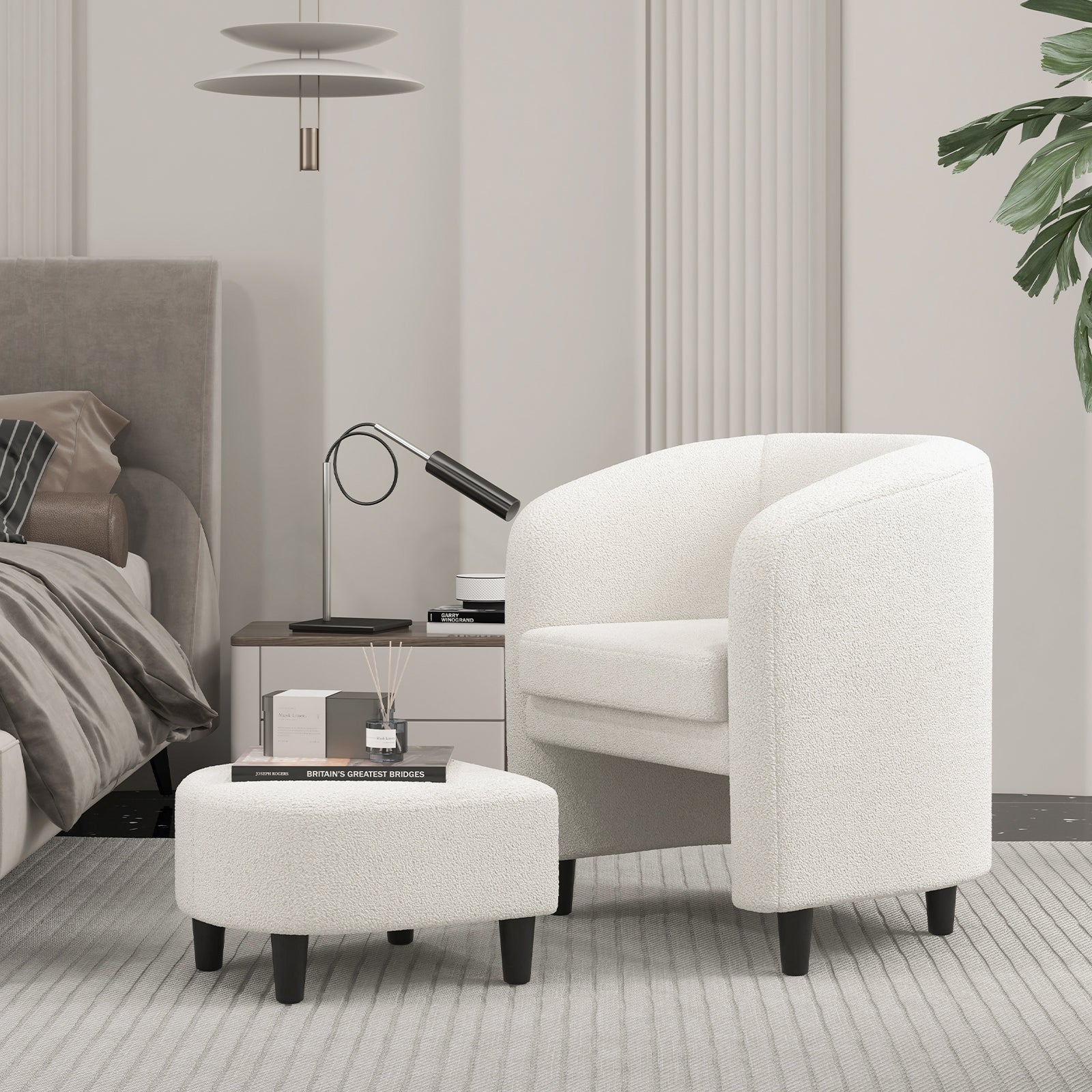 Modern Upholstered Barrel Teddy Velvet Chair with Ottoman