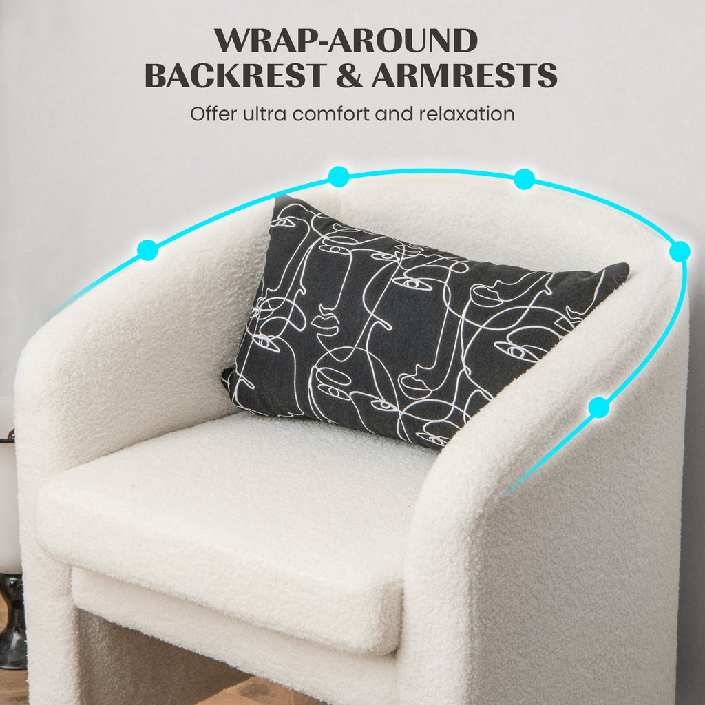 Modern Upholstered Barrel Teddy Velvet Chair with Ottoman