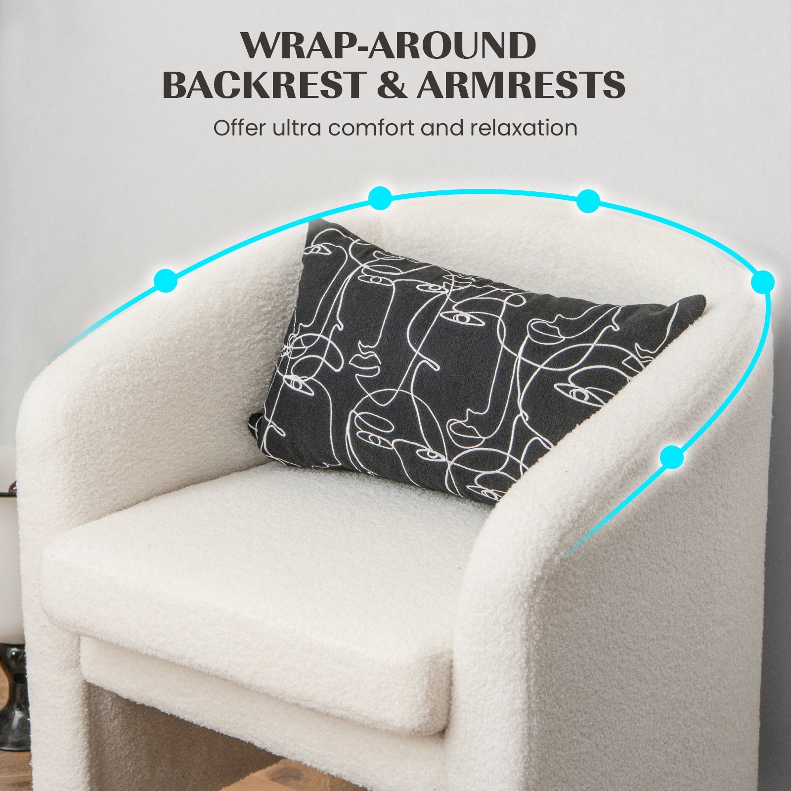 Modern Upholstered Barrel Teddy Velvet Chair with Ottoman