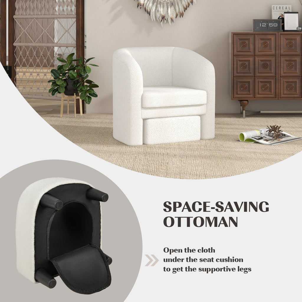 Modern Upholstered Barrel Teddy Velvet Chair with Ottoman