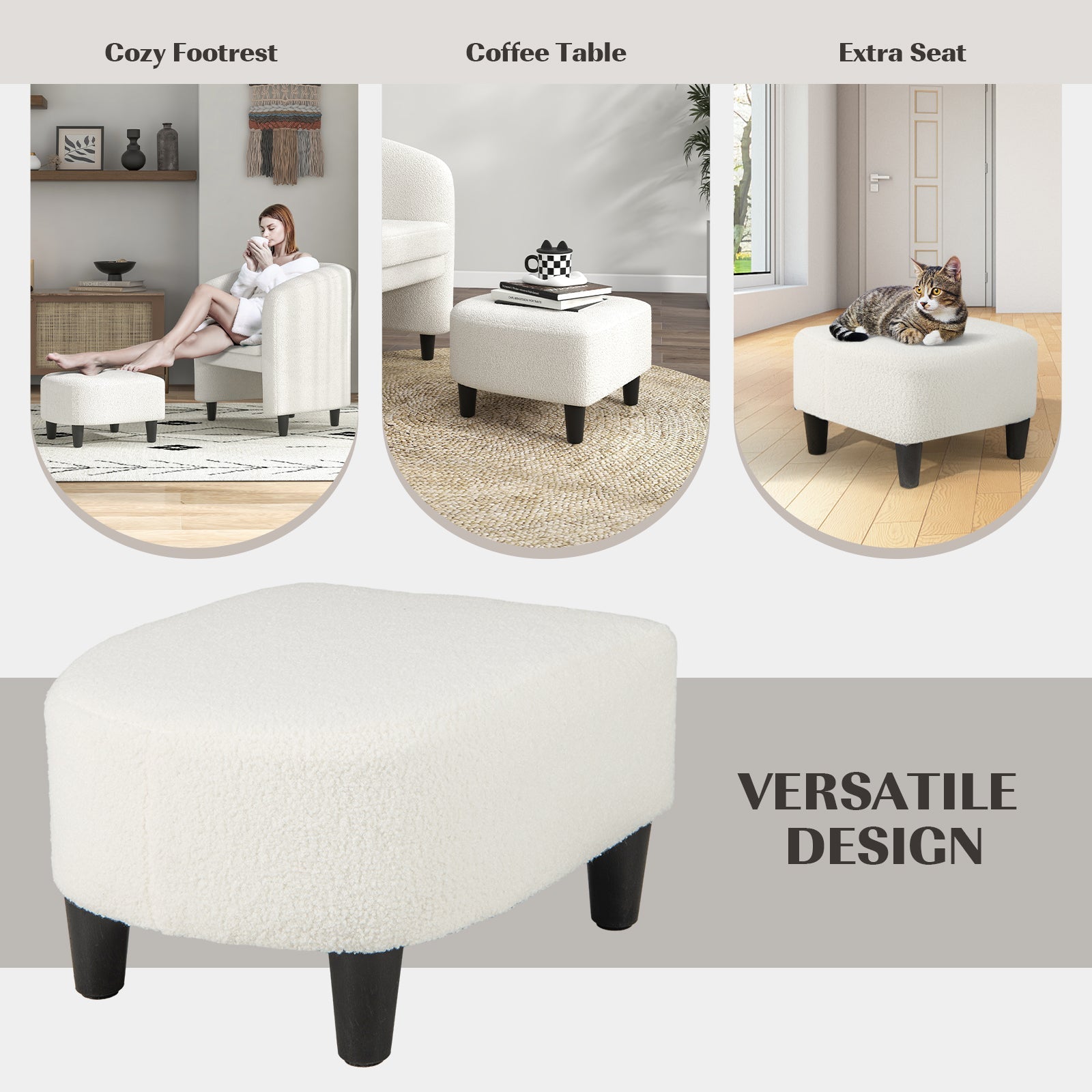 Modern Upholstered Barrel Teddy Velvet Chair with Ottoman