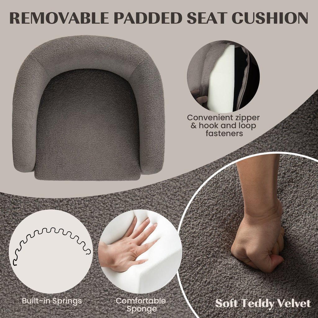 Modern Upholstered Barrel Teddy Velvet Chair with Ottoman