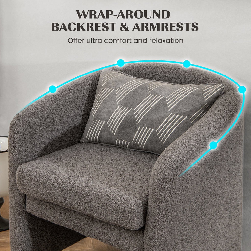 Modern Upholstered Barrel Teddy Velvet Chair with Ottoman
