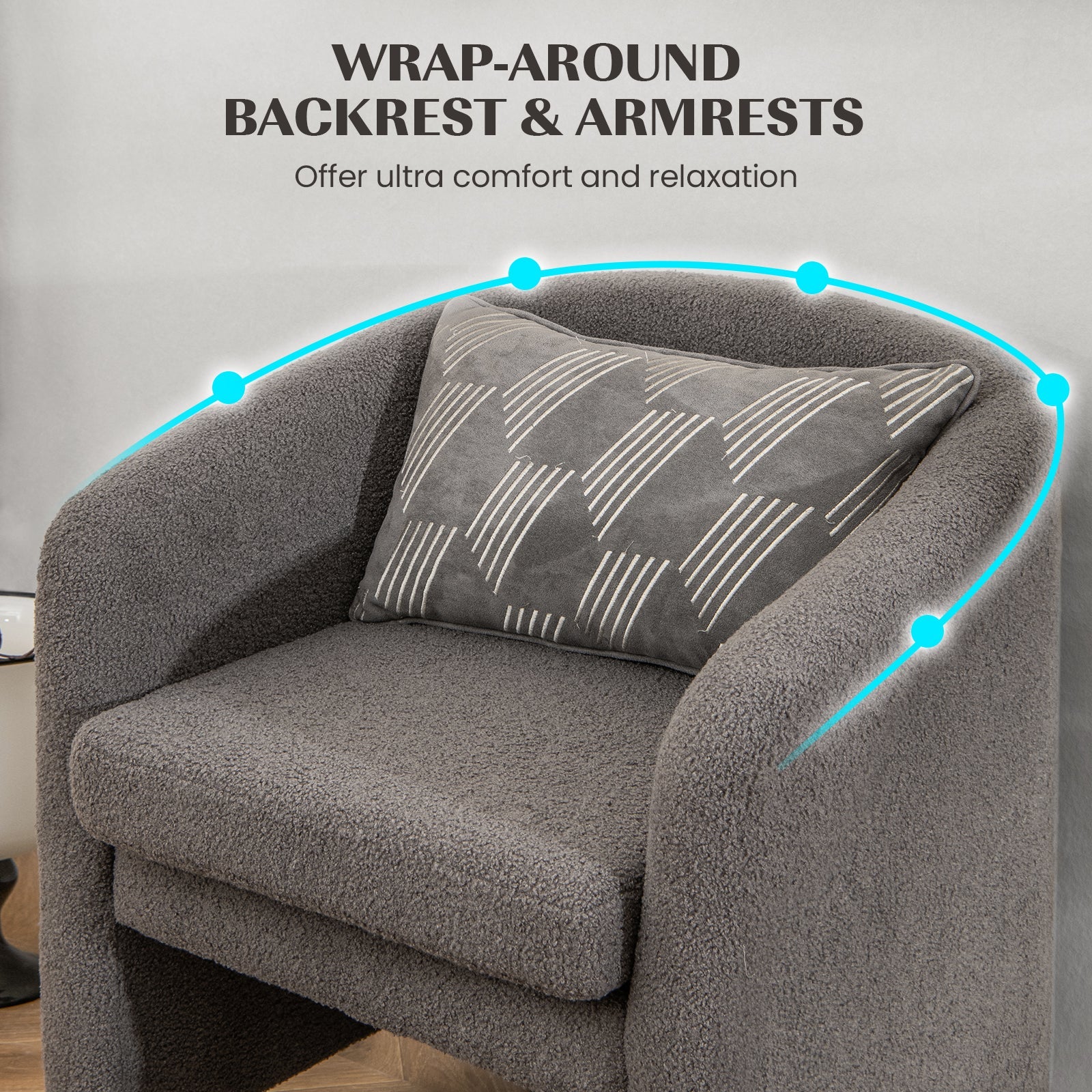 Modern Upholstered Barrel Teddy Velvet Chair with Ottoman