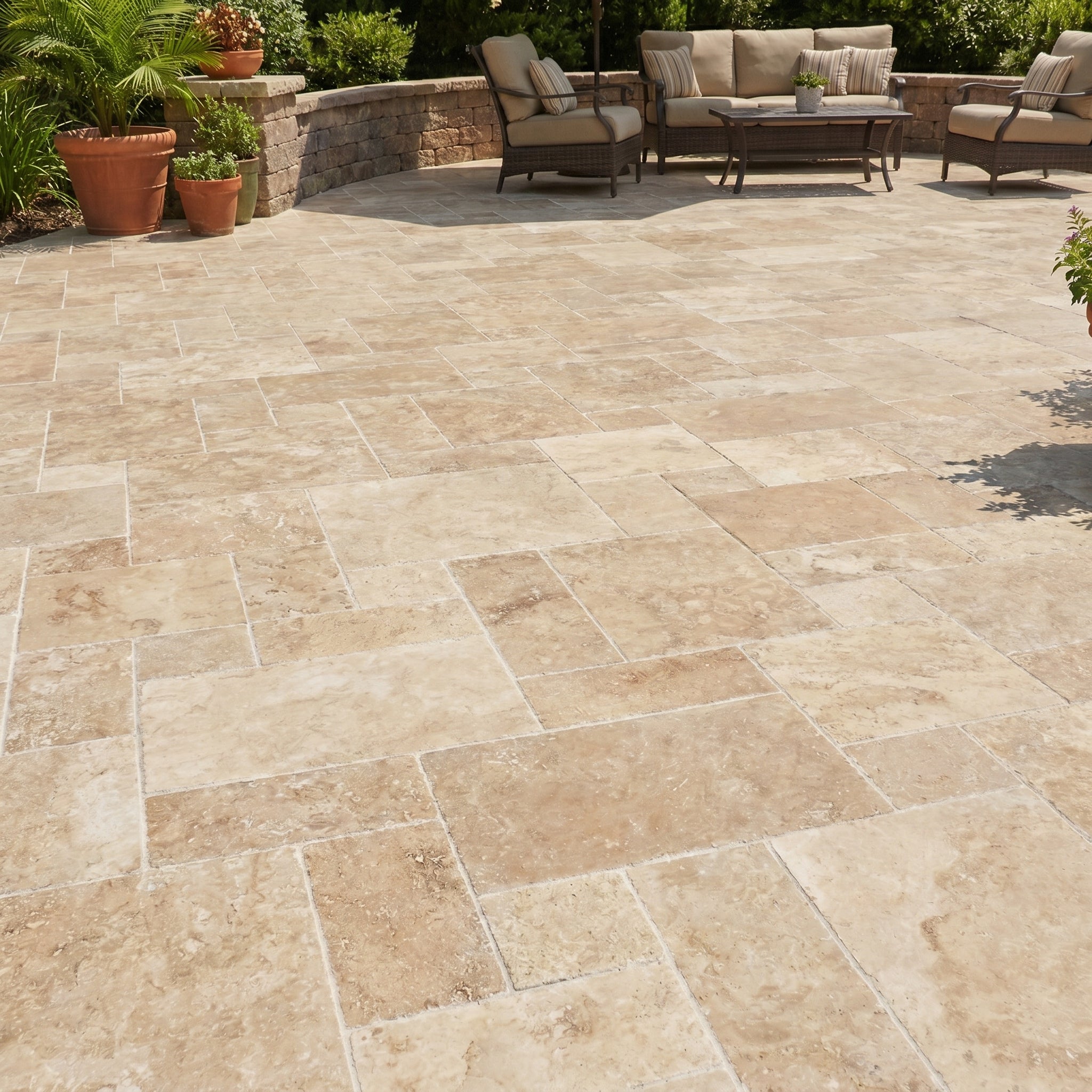 Ivory Moderno Travertine Filled and Tumbled Pavers