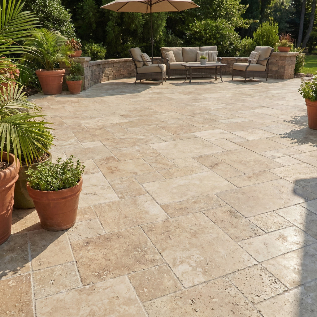 Ivory Moderno Travertine Filled and Tumbled Pavers