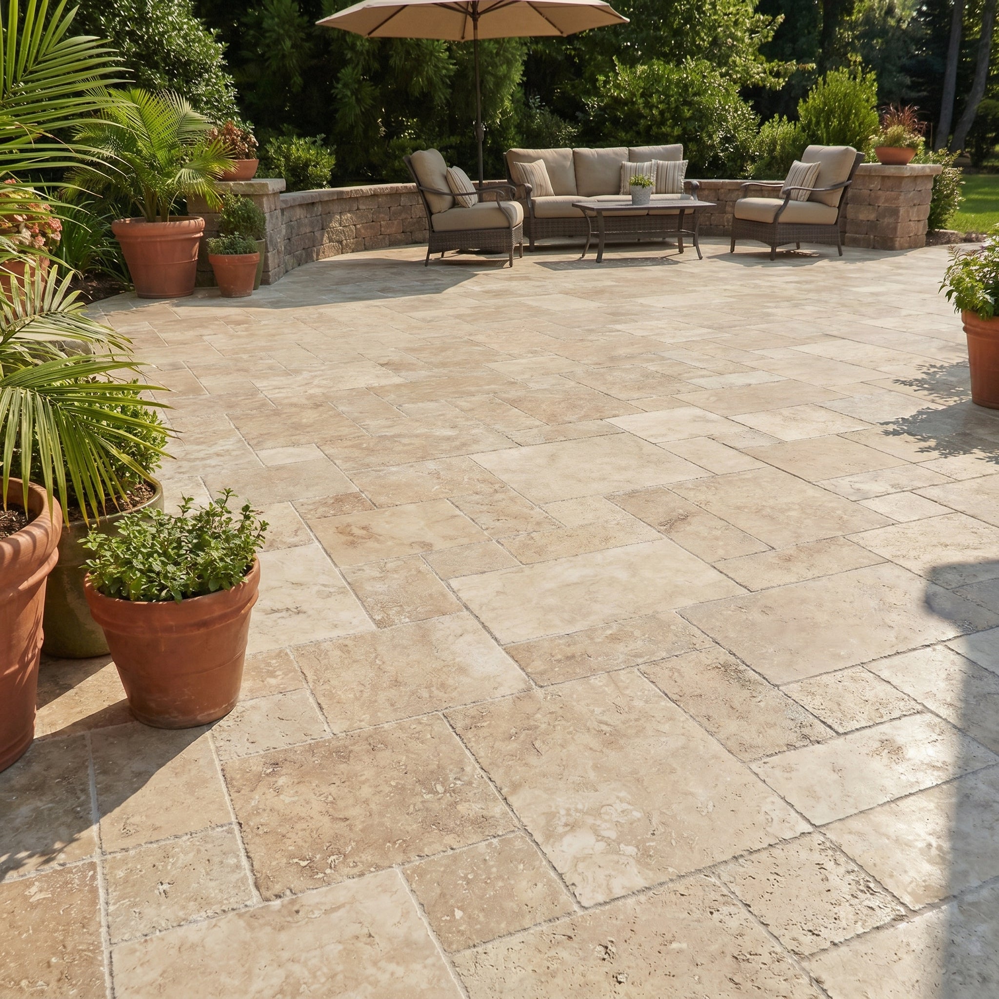 Ivory Moderno Travertine Filled and Tumbled Pavers