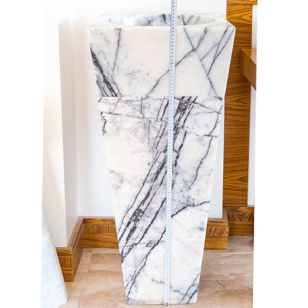 Natural Stone New York White Marble Pedestal Cone Shaped Sink Polished (W)16" (L)16" (H)36"