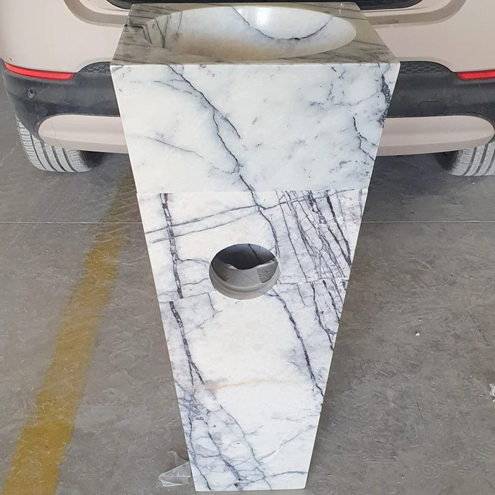 Natural Stone New York White Marble Pedestal Cone Shaped Sink Polished (W)16" (L)16" (H)36"