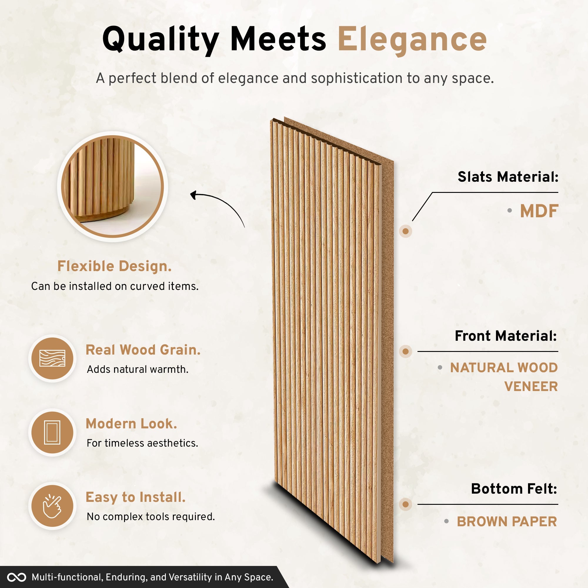 Natural Flexible Fluted Wall Panels – 2 Pack