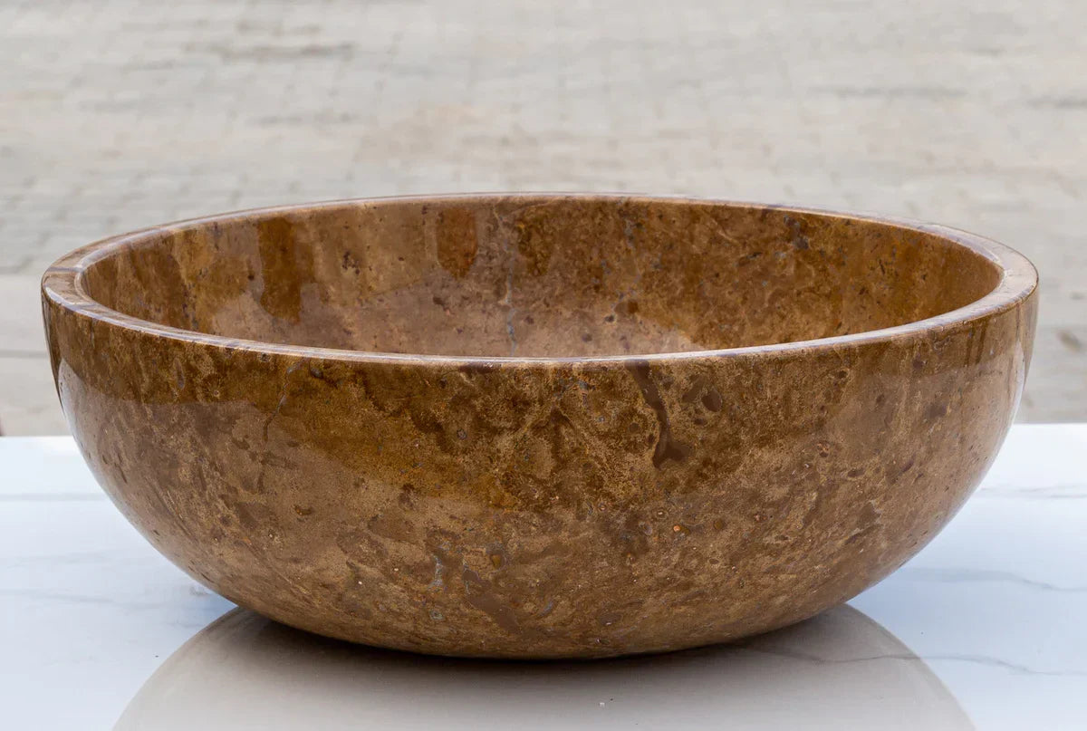 Noce Brown Travertine Natural Stone Above-vanity Bathroom Sink Polished (D)16" (H)6"-READY TO SHIP