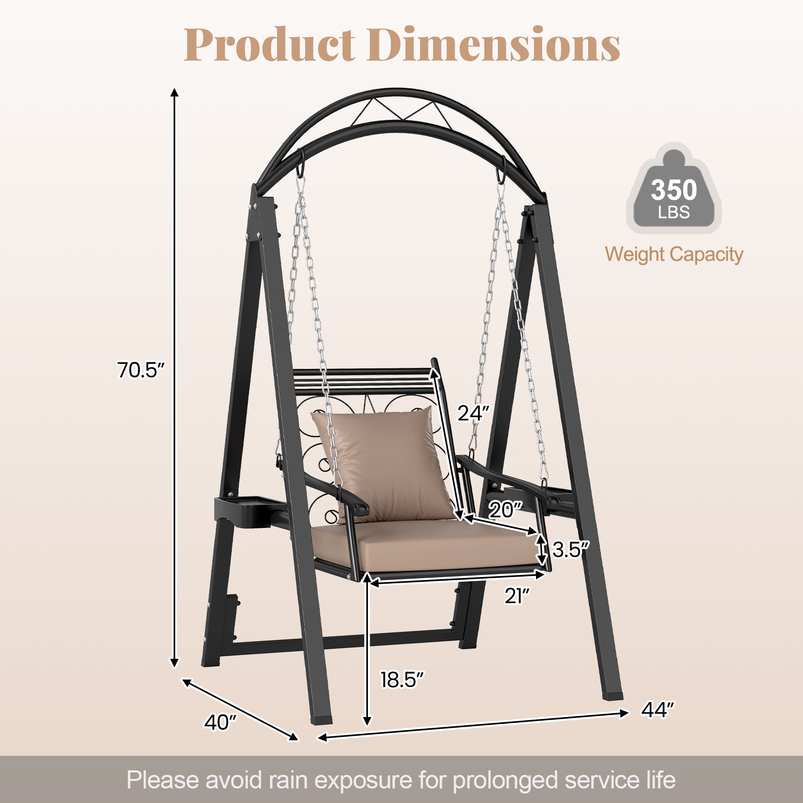 Outdoor Porch Swing with Removable Cushions and Side Tables for Garden Balcony-Black