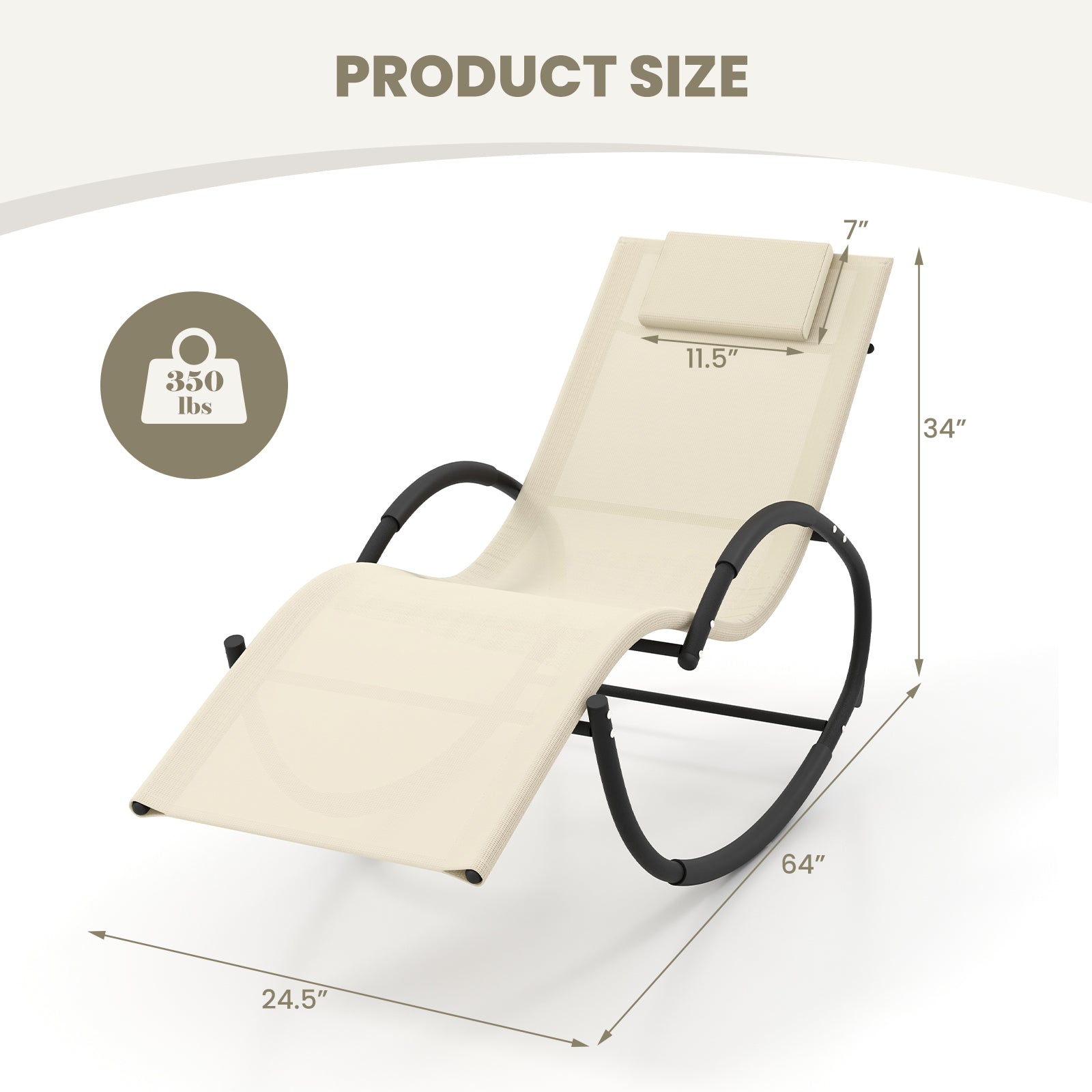 Outdoor Rocking Lounge Chair with Removable Headrest
