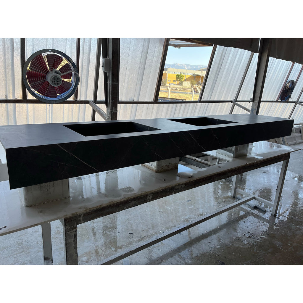 HANDCRAFTED PIETRA GREY HIGH ENGINEERED PORCELAIN DOUBLE SINK (ES-171)